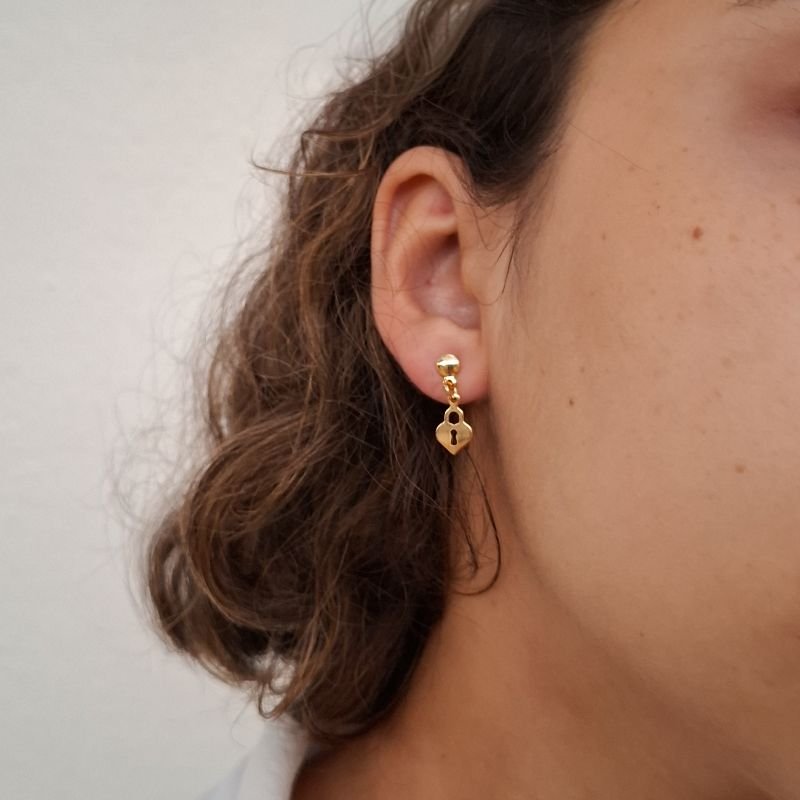 Brinco Coração Cadeado Em Aço Inoxidável