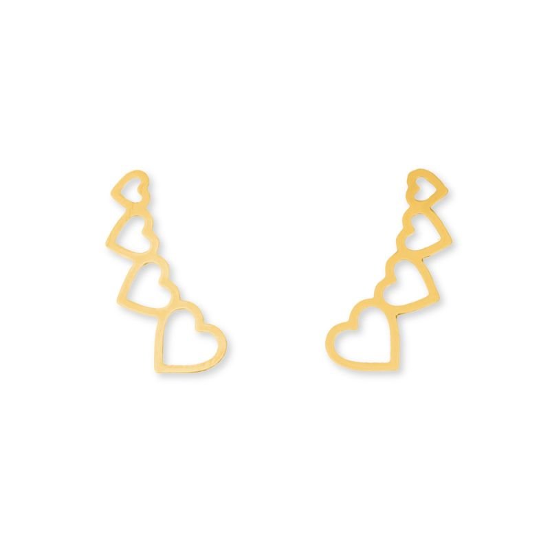 Brinco Ear Cuff Corações Vazados em Aço Inoxidável
