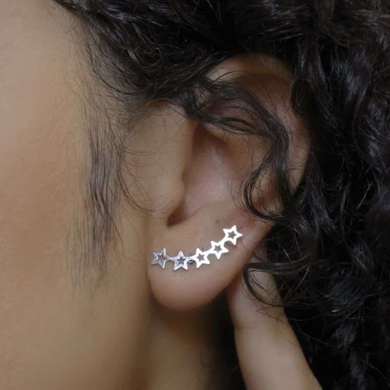 Brinco Ear Cuff Estrelas Vazadas em Aço Inoxidável