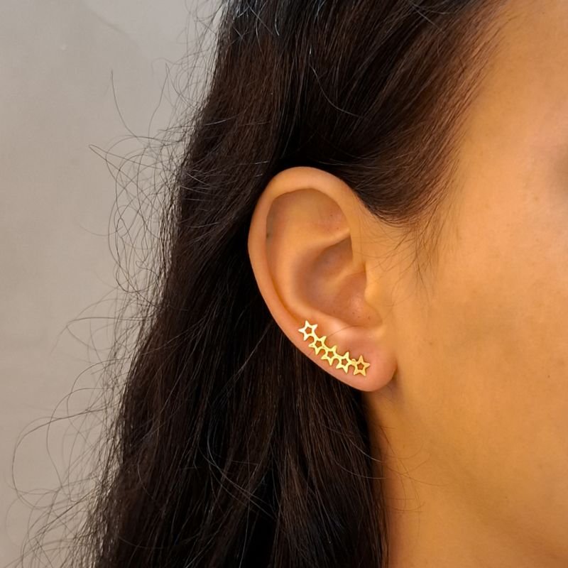 Brinco Ear Cuff Estrelas Vazadas em Aço Inoxidável