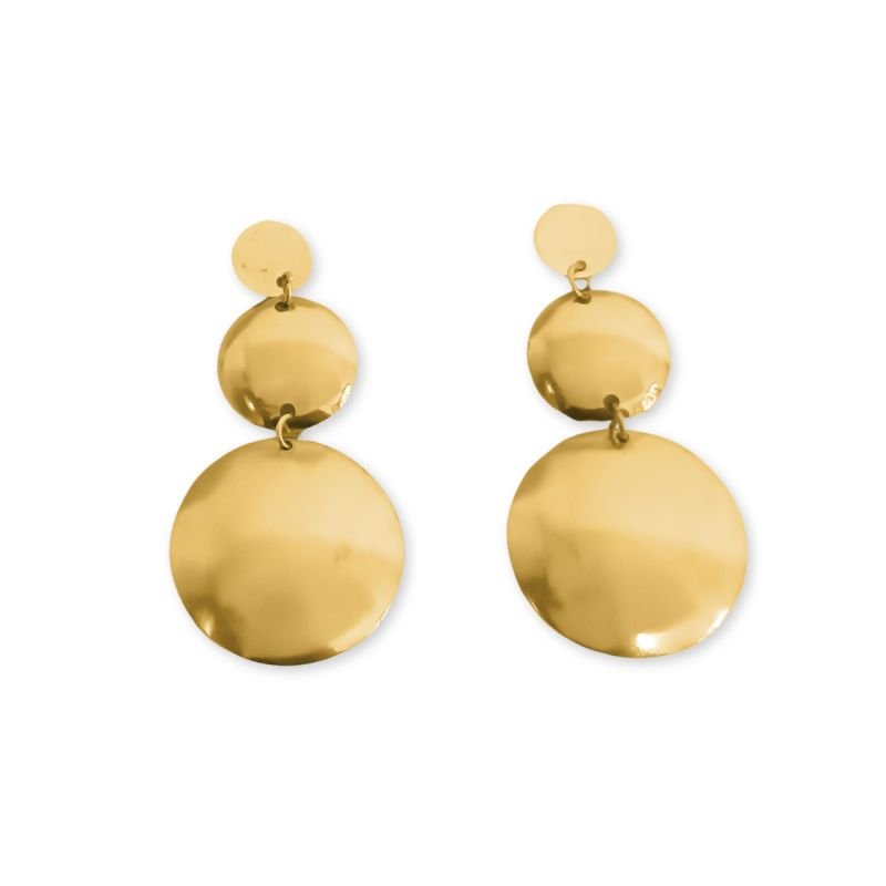 Brinco Medalhas Círculos em Camadas Aço Inoxidável