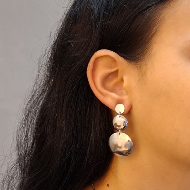 Brinco Medalhas Círculos em Camadas Aço Inoxidável