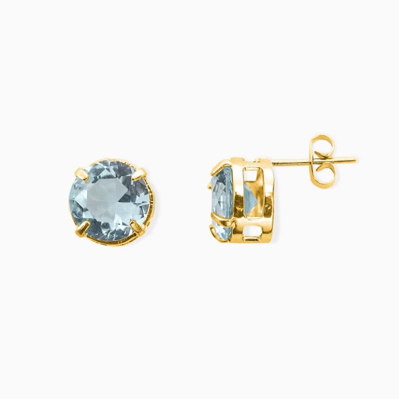 Brinco Ponto De Luz Zircônia 8mm Azul Água Marinha em Aço Inox