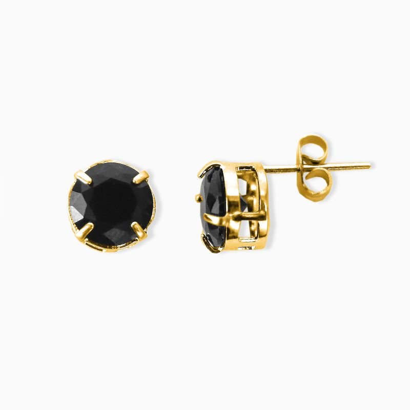 Brinco Ponto De Luz Zircônia 8mm Negra em Aço Inox