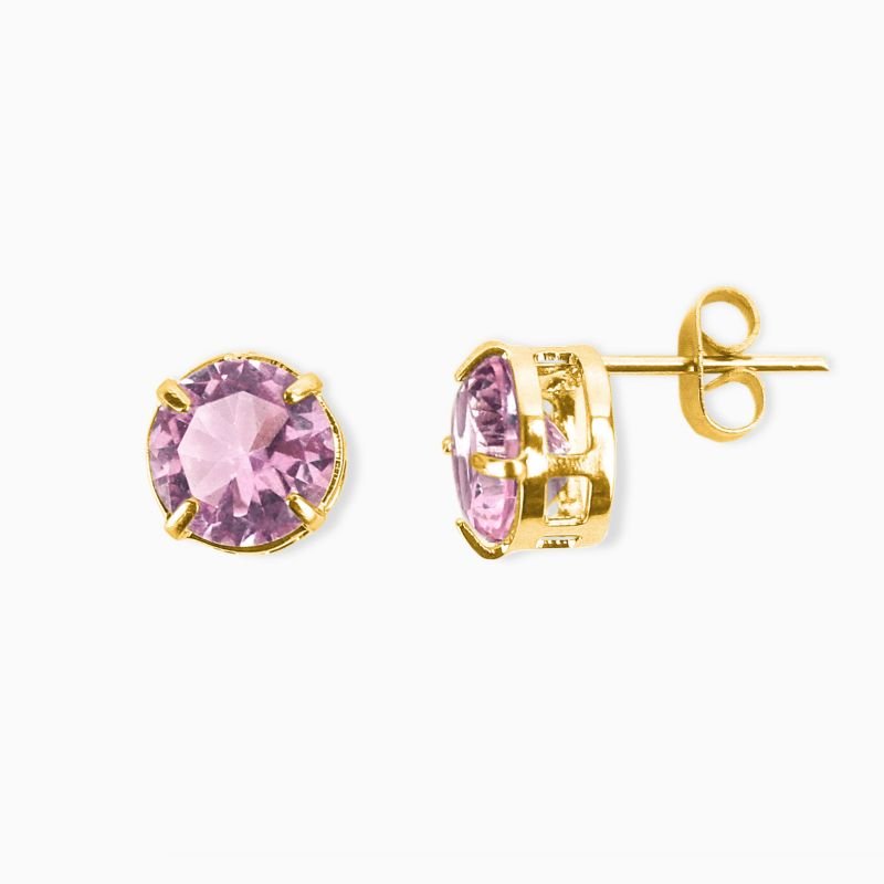 Brinco Ponto De Luz Zircônia 8mm Rosa Claro em Aço Inox