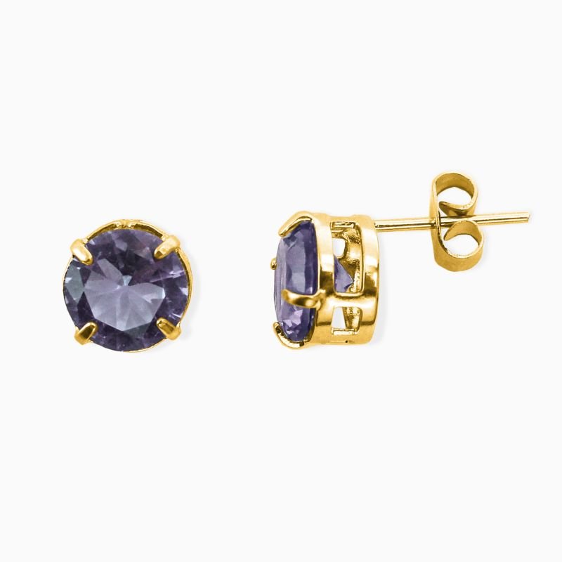 Brinco Ponto De Luz Zircônia 8mm Roxo Tanzanita em Aço Inox