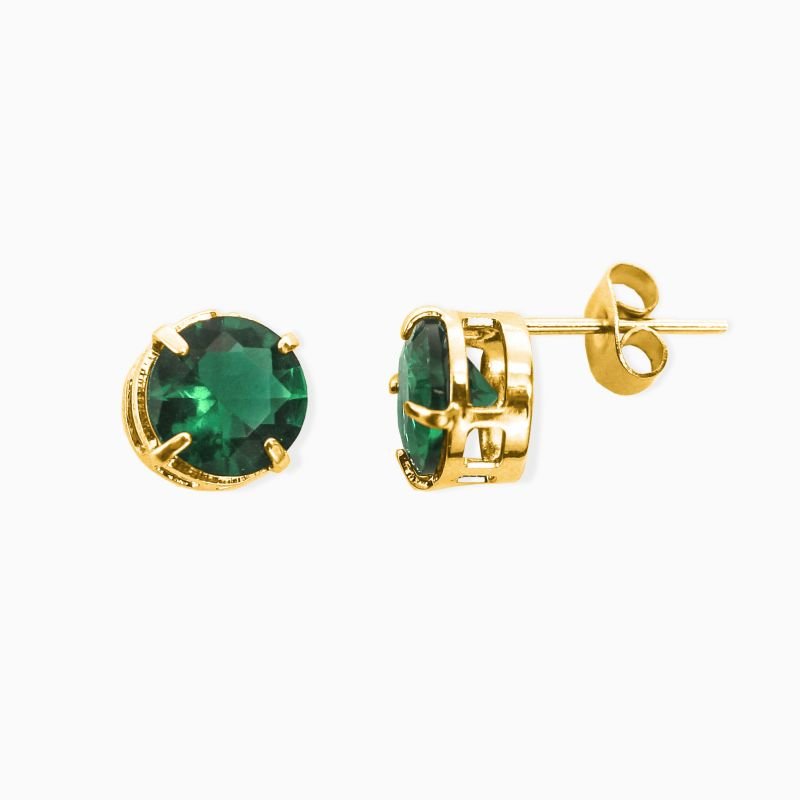 Brinco Ponto De Luz Zircônia 8mm Verde Esmeralda em Aço Inox