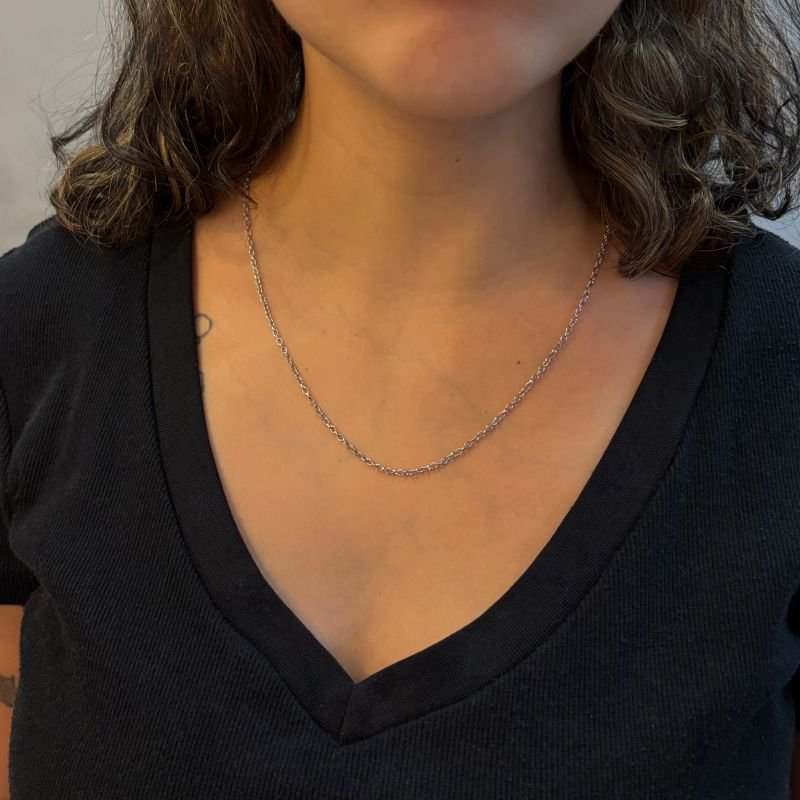 Colar Corrente Elo Americano Fina Delicada Em Aço Inoxidável
