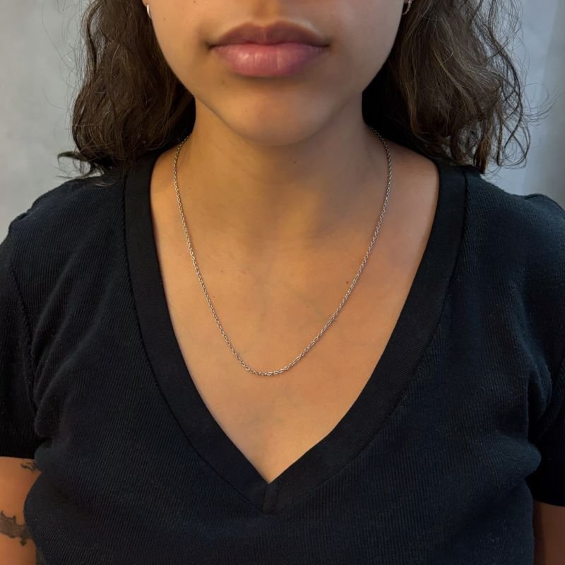 Colar Corrente Elo Cadeado Fino Em Aço Inoxidável