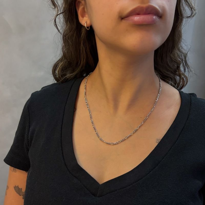 Colar Corrente Fígaro 3mm Alternada 3x1 em Aço Inoxidável