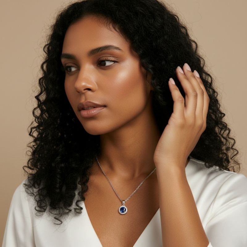 Colar Ponto de Luz Índigo Safira de Zircônia Cravejado Aço Inox