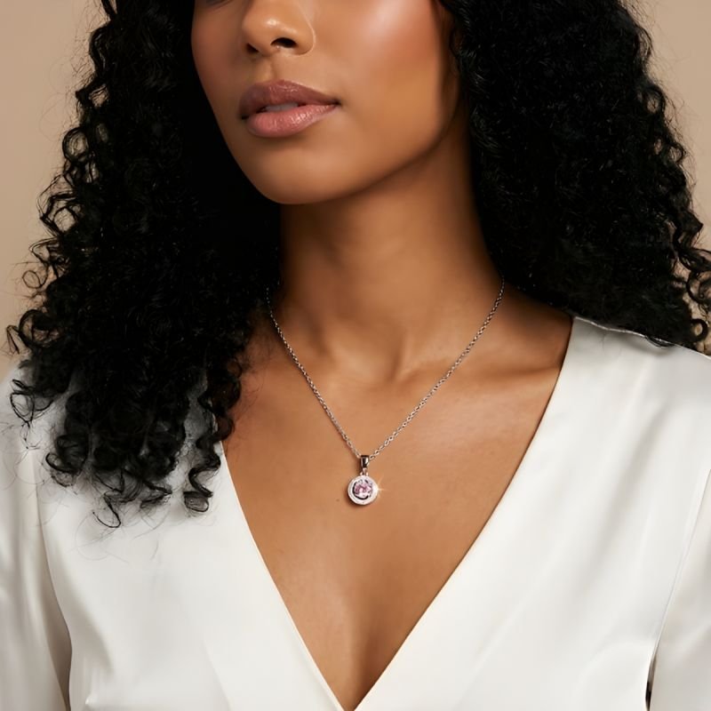 Colar Ponto de Luz Rosa Claro de Zircônia Cravejado Aço Inox