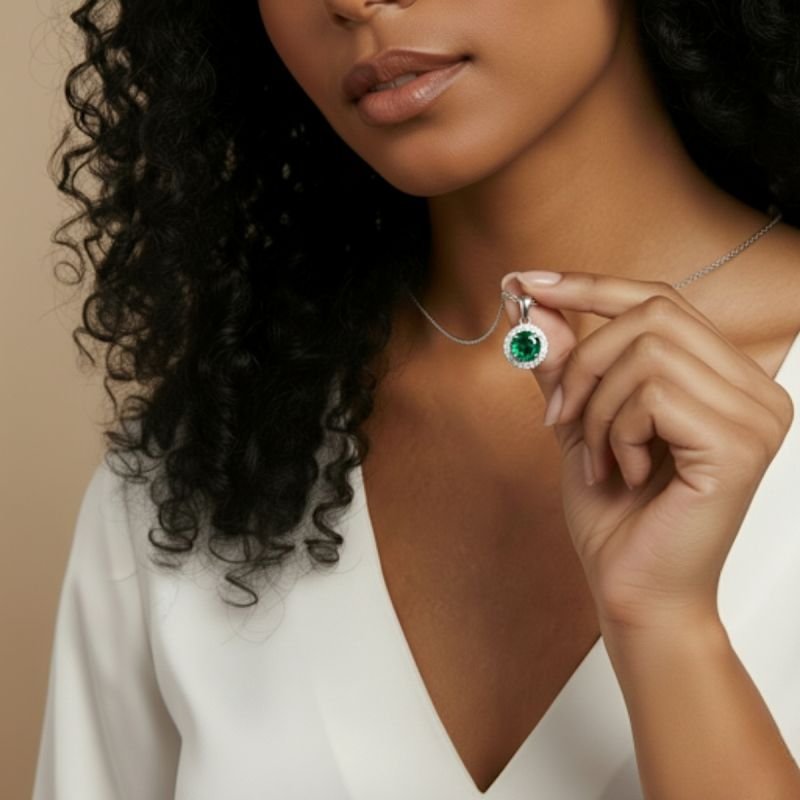 Colar Ponto de Luz Verde Esmeralda de Zircônia Cravejado Aço Inox