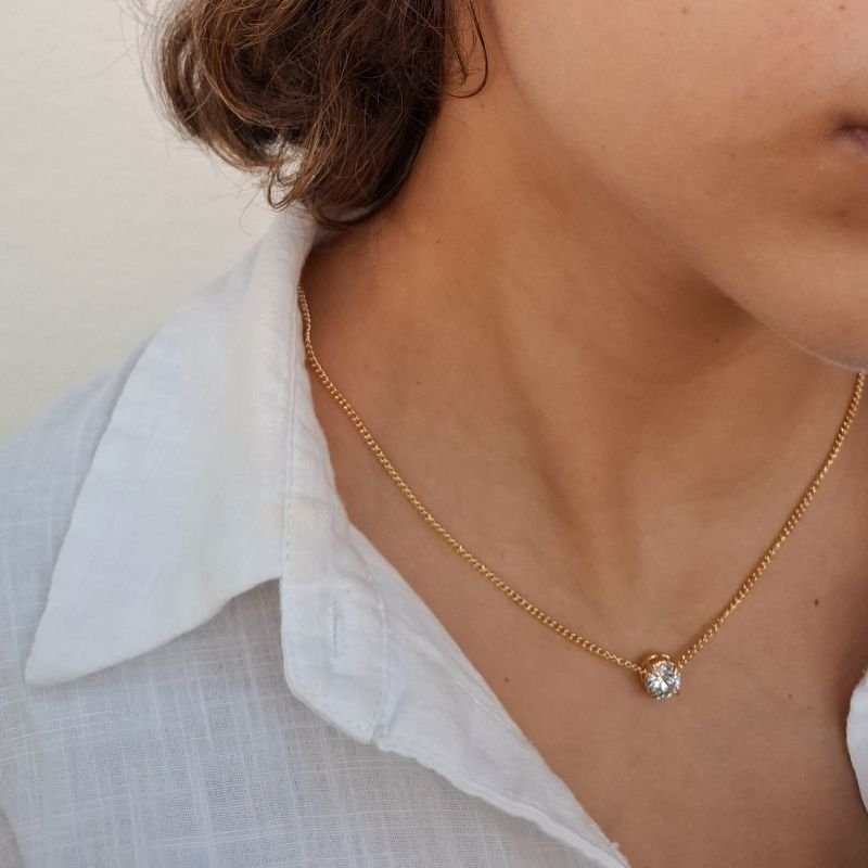 Colar Ponto de Luz Zircônia 8mm em Aço Inoxidável