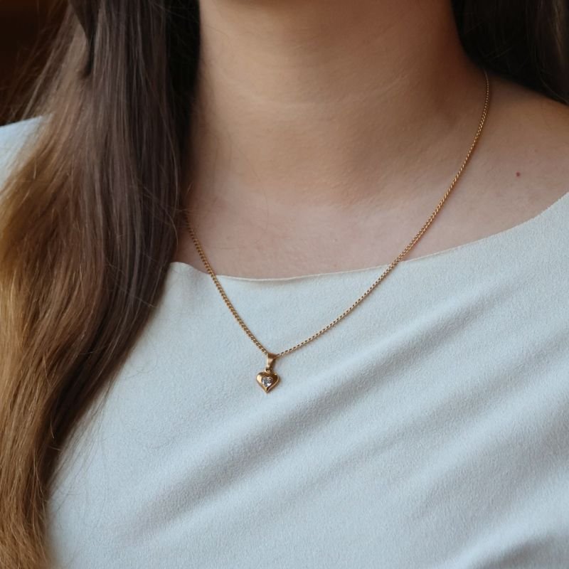 Conjunto Ponto de Luz Coração de Zircônia em Aço Inoxidável