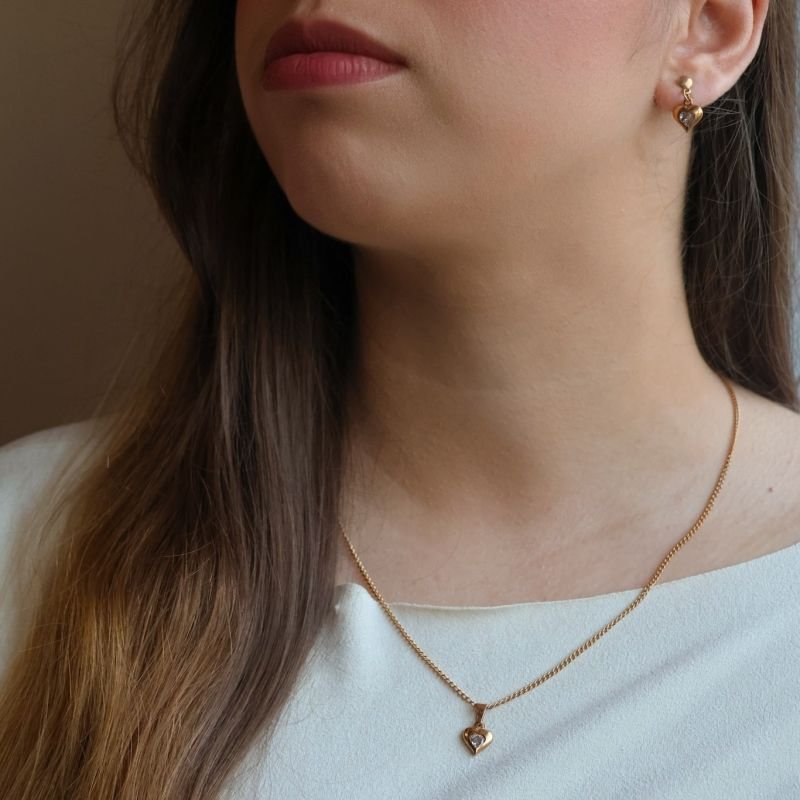 Conjunto Ponto de Luz Coração de Zircônia em Aço Inoxidável