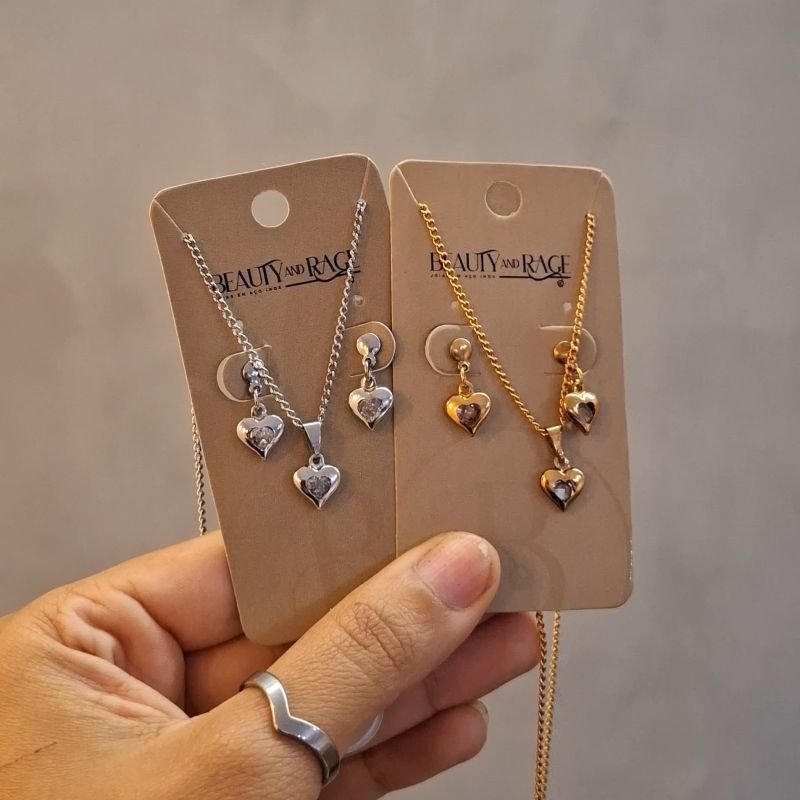 Conjunto Ponto de Luz Coração de Zircônia em Aço Inoxidável