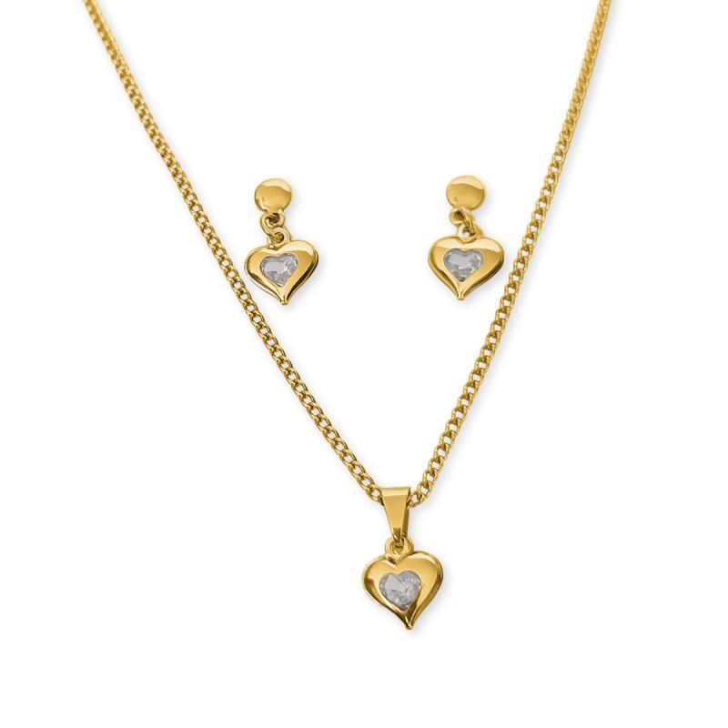 Conjunto Ponto de Luz Coração de Zircônia em Aço Inoxidável