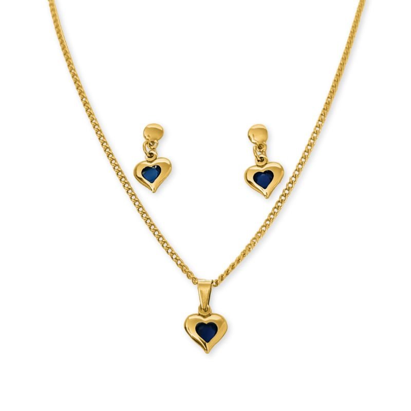 Conjunto Ponto de Luz Coração Índigo Safira de Zircônia Aço Inoxidável