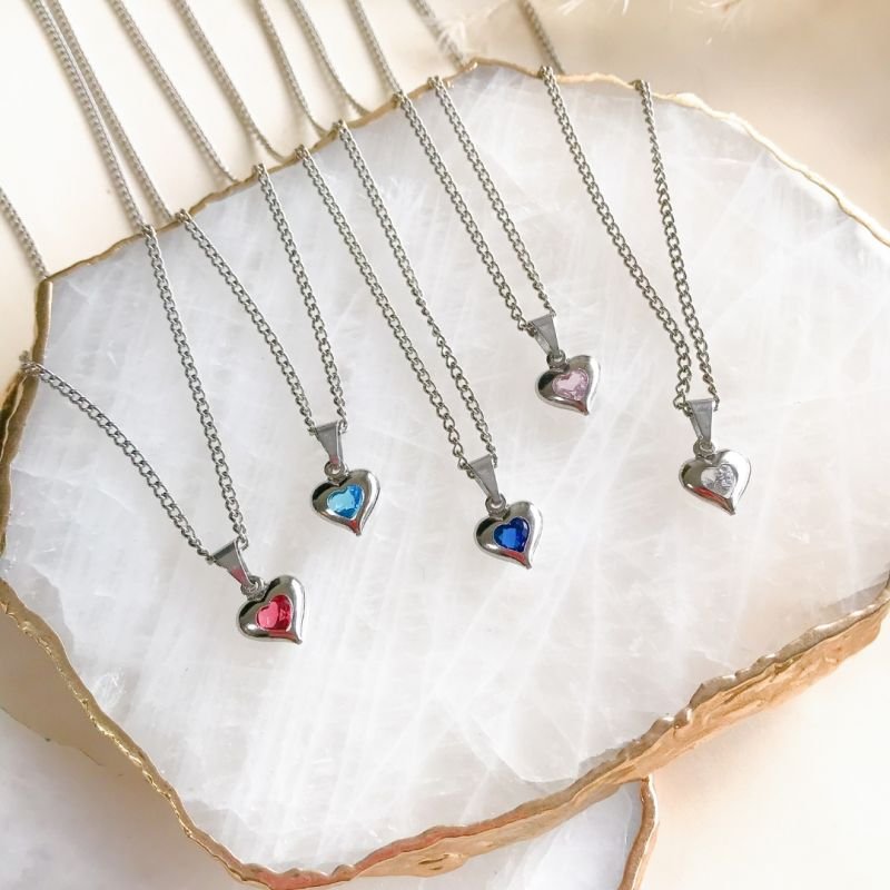Conjunto Ponto de Luz Coração Rosa Claro de Zircônia Aço Inoxidável