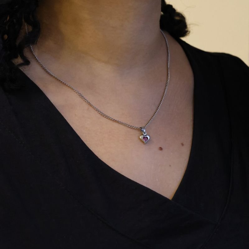 Conjunto Ponto de Luz Coração Vermelho Rubi de Zircônia Aço Inoxidável