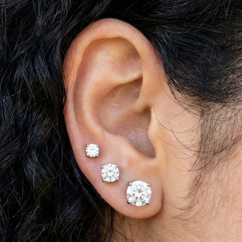 Kit Trio de Brincos Ponto de Luz Zircônia Branca em Aço Inox