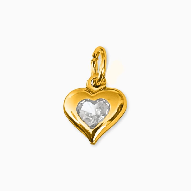 Pingente Coração de Zircônia Branca 8mm em Aço Inoxidável