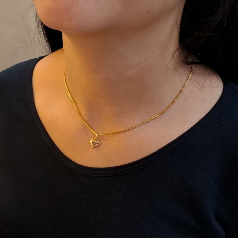 Pingente Coração de Zircônia Branca 8mm em Aço Inoxidável