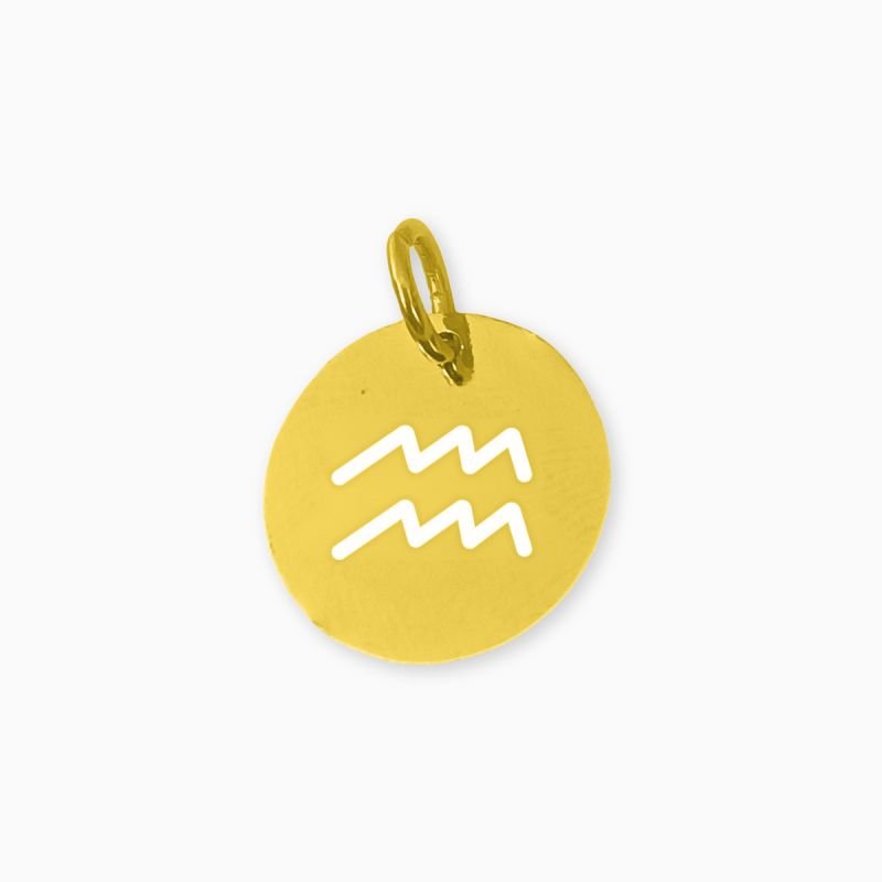 Pingente de Signo Aquário Medalha em Aço Inoxidável