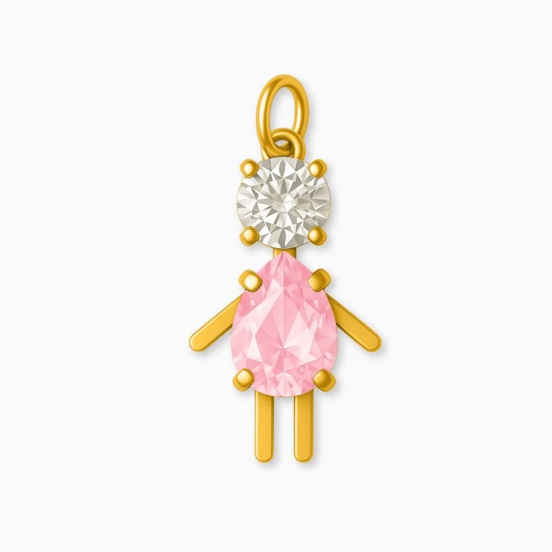 Pingente Filha Zircônia Rosa Claro em Aço Inoxidável