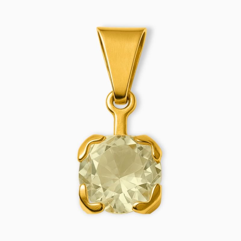 Pingente Ponto de Luz Zircônia Amarelo Citrino 8mm em Aço Inoxidável