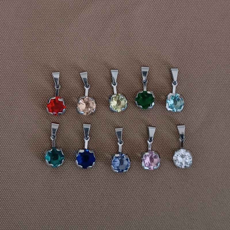 Pingente Ponto de Luz Zircônia Azul 8mm em Aço Inoxidável
