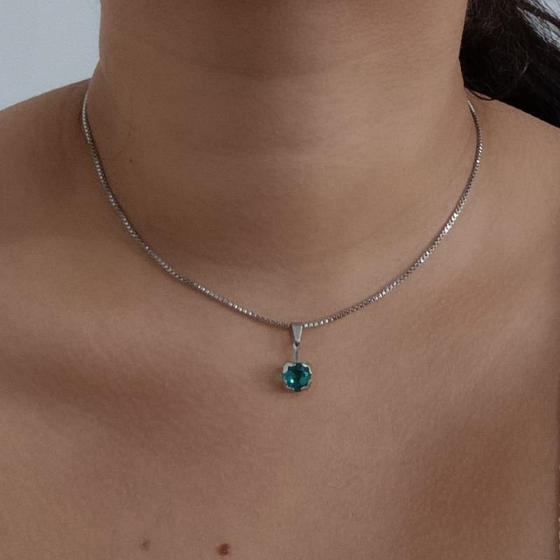 Pingente Ponto de Luz Zircônia Azul 8mm em Aço Inoxidável