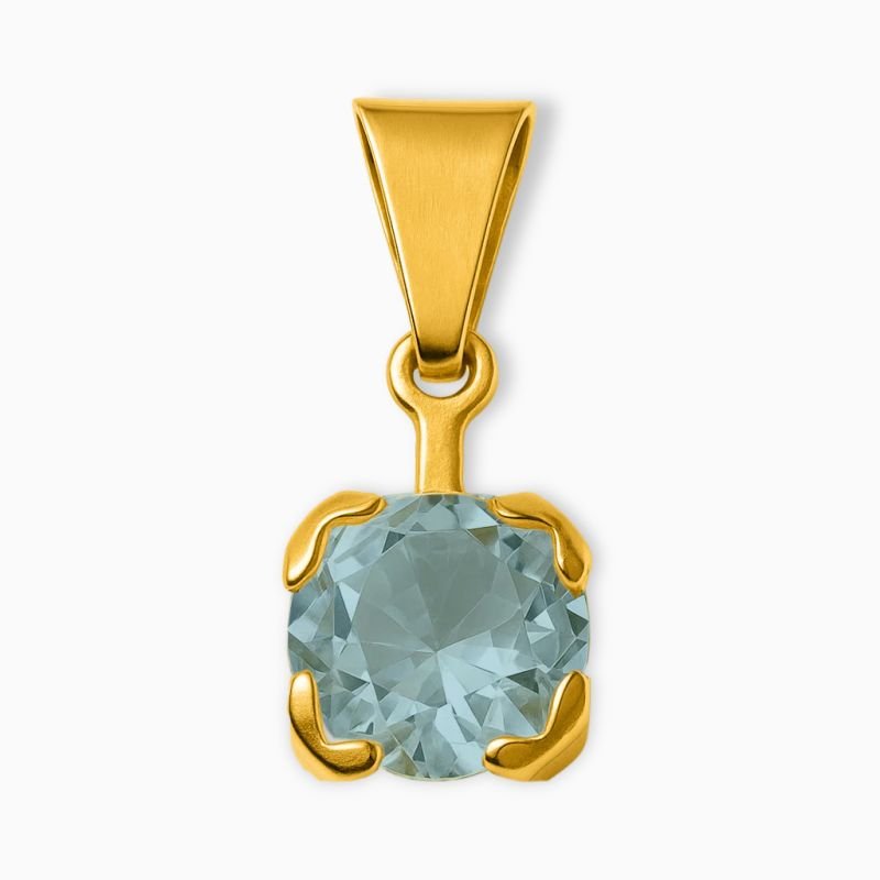 Pingente Ponto de Luz Zircônia Azul Água Marinha 8mm em Aço Inoxidável