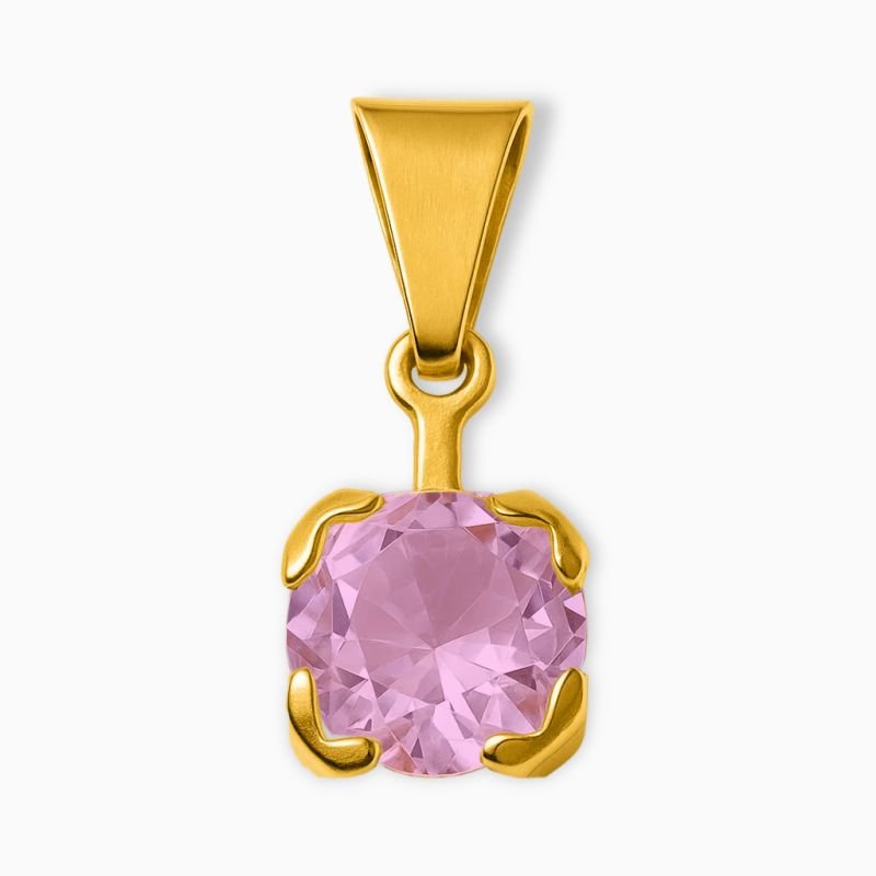Pingente Ponto de Luz Zircônia Rosa Claro 8mm em Aço Inoxidável