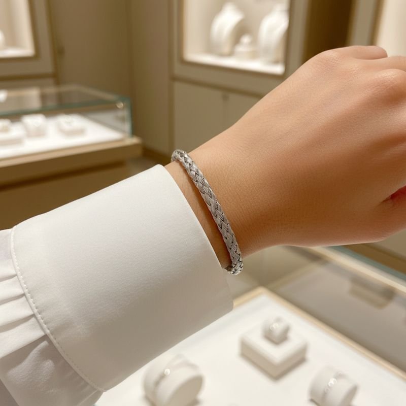 Pulseira Bracelete Trançado em Aço Inox