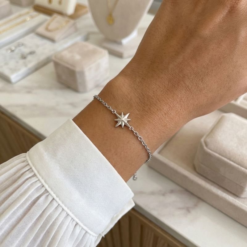 Pulseira Estrela Brilhante Solitária em Aço Inoxidável