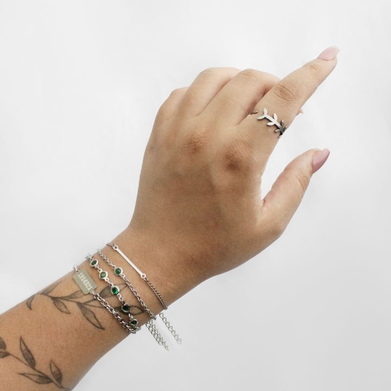 Pulseira Ponto de Luz Zircônia Solitária 4mm Verde Esmeralda em Aço Inoxidável