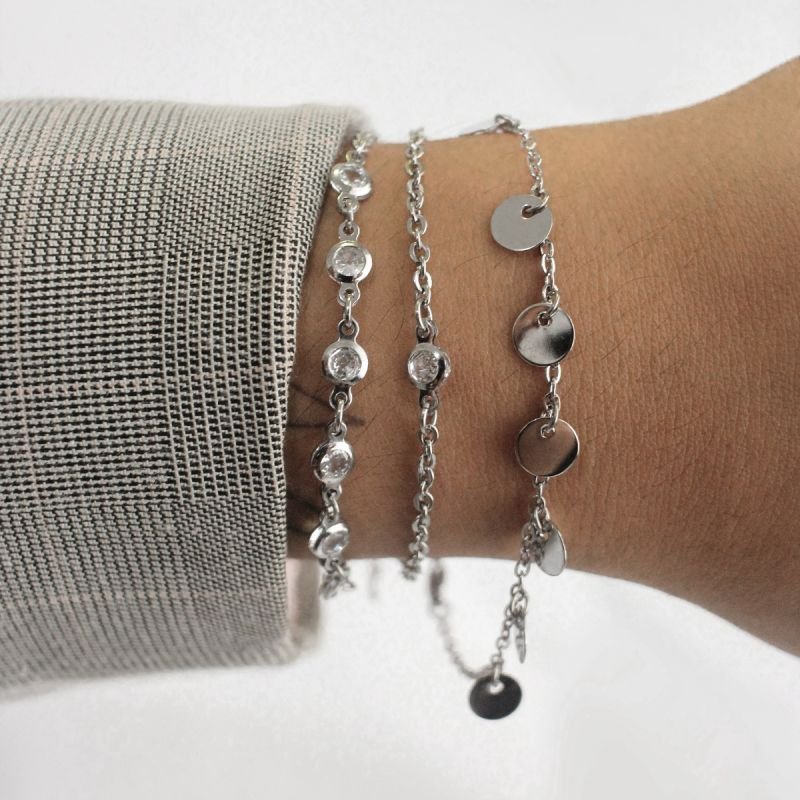 Pulseira Ponto de Luz Zircônia Solitária Branca 4mm em Aço Inoxidável