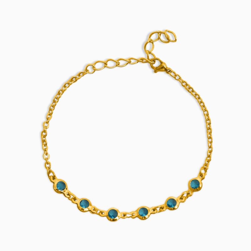 Pulseira Ponto de Luz Zircônias 4mm Azul Água Marinha em Aço Inoxidável