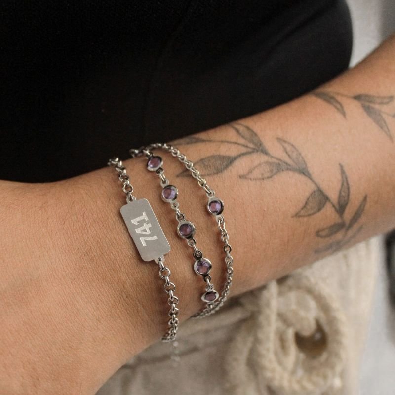 Pulseira Ponto de Luz Zircônias 4mm Roxo Tanzanita em Aço Inoxidável