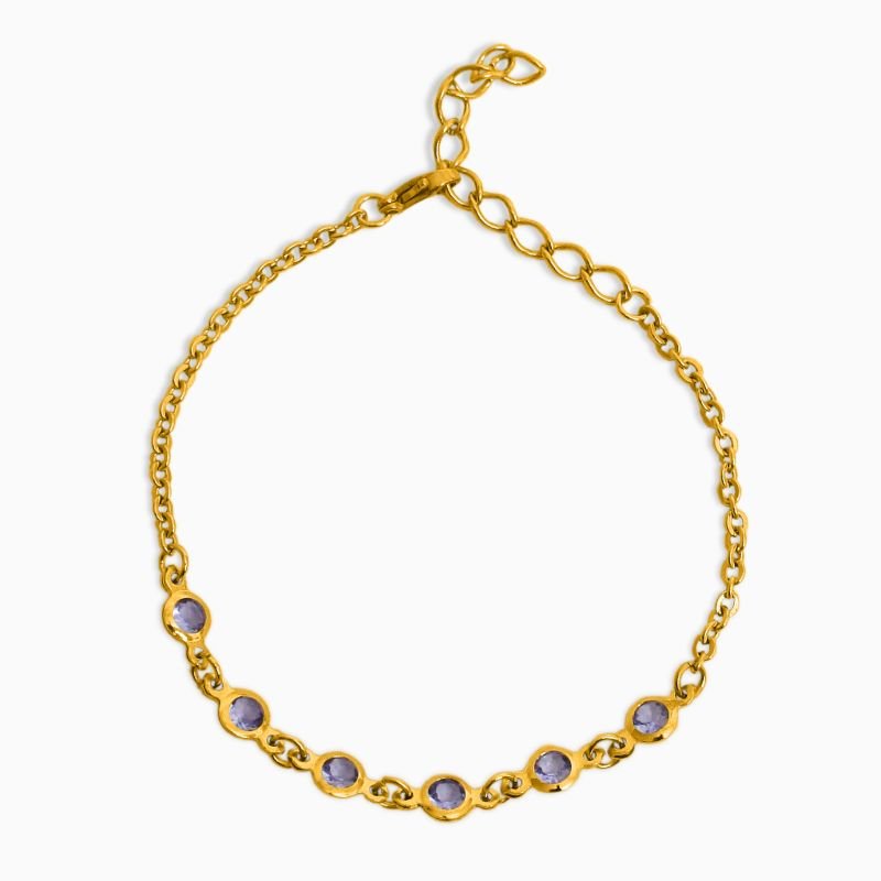 Pulseira Ponto de Luz Zircônias 4mm Roxo Tanzanita em Aço Inoxidável
