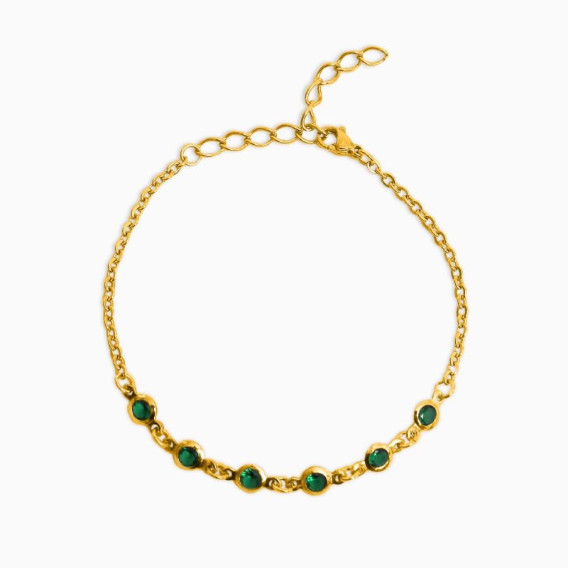 Pulseira Ponto de Luz Zircônias 4mm Verde Esmeralda em Aço Inoxidável