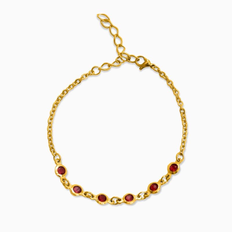 Pulseira Ponto de Luz Zircônias 4mm Vermelho Rubi em Aço Inoxidável