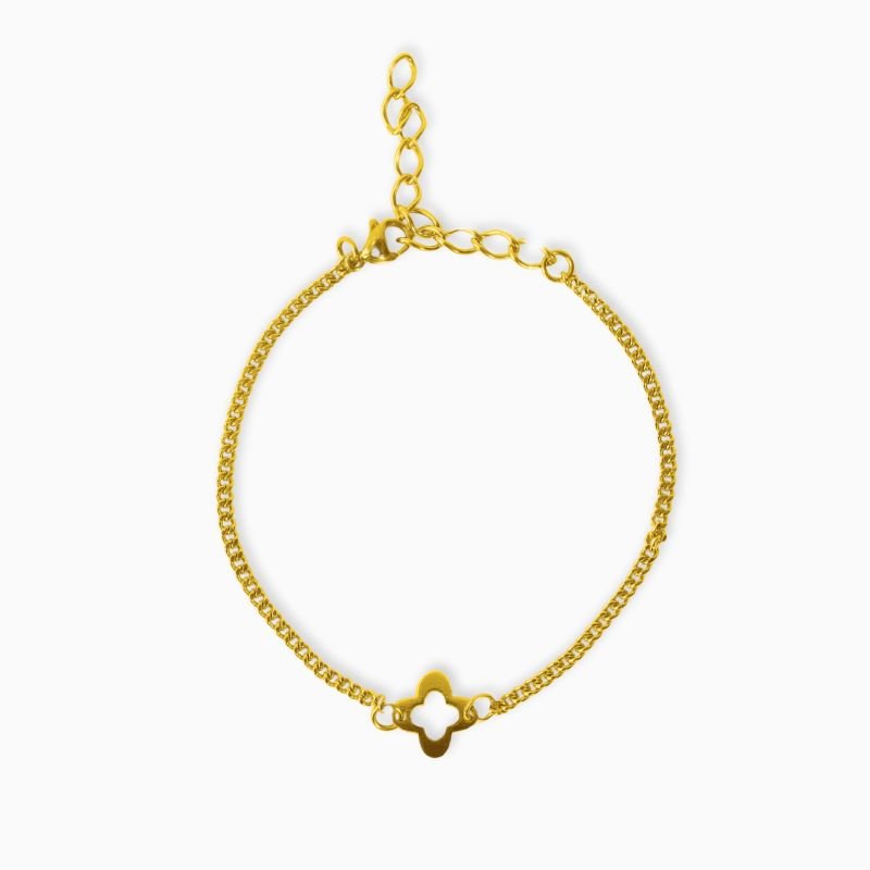 Pulseira Trevo Vazado Solitário Liso Em Aço Inoxidável